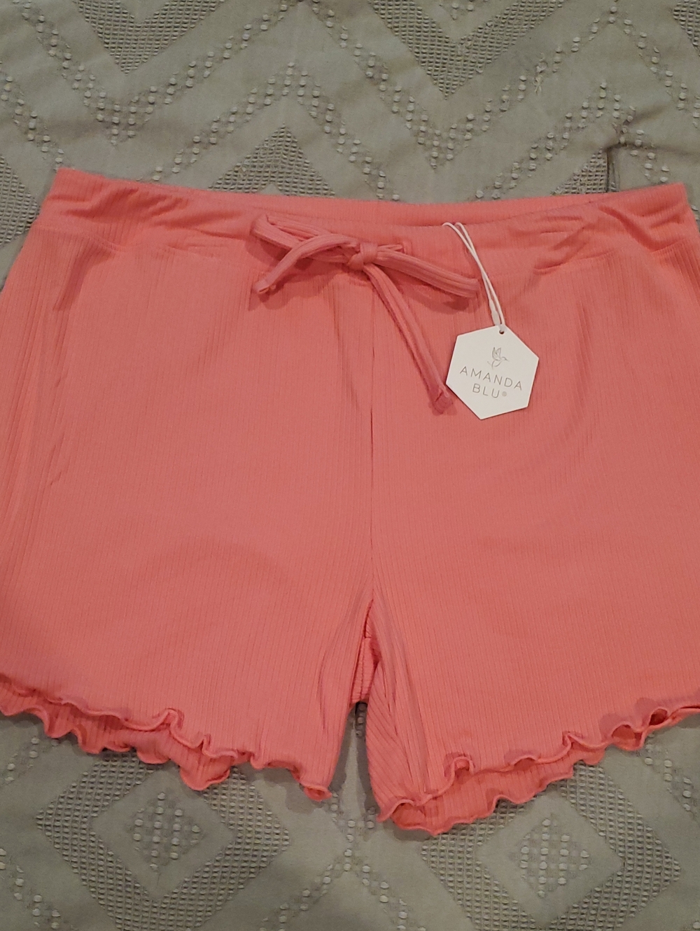 Women's, Amanda Blu Coral Rib-Knit Sleep Shorts with Drawstring. Size Medium